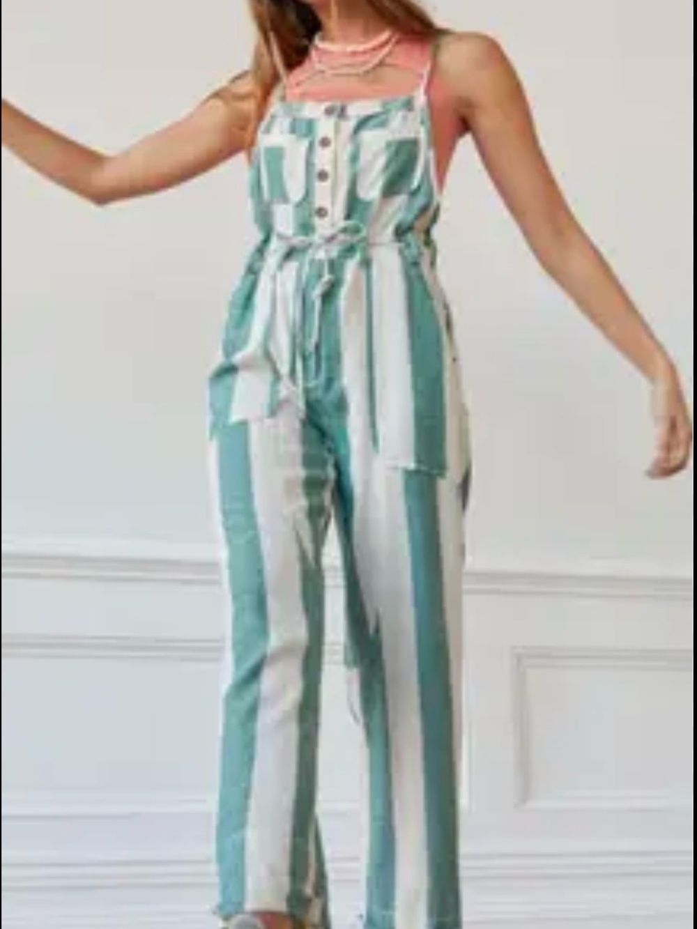 BDG Urban Outfitters Green & White Striped Utility Jumpsuit Med/Med - Picture 2 of 8